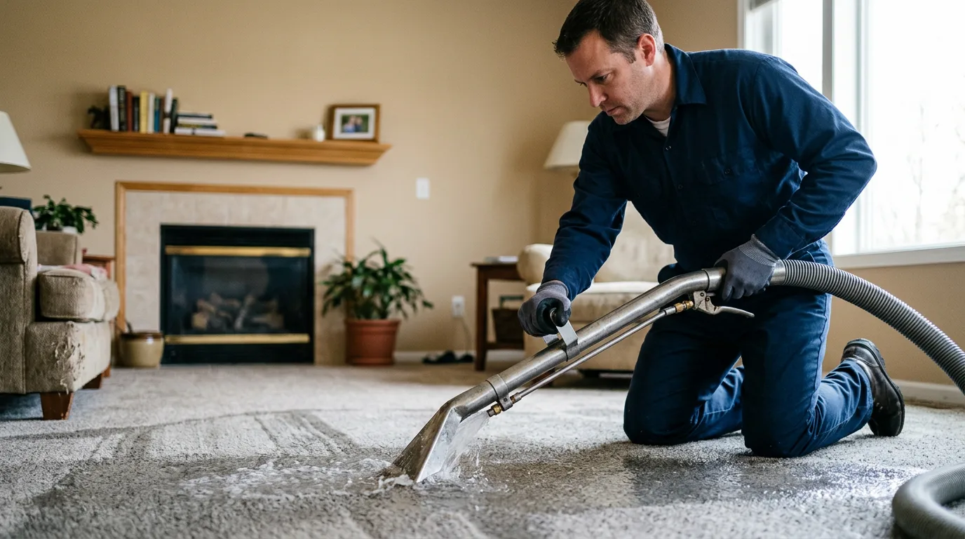 Water damage restoration technician working near Datto, AR